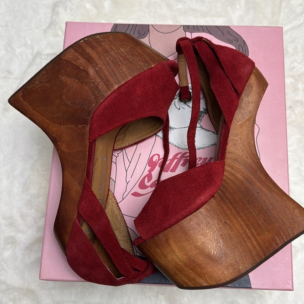 Jeffrey Campbell Cicci Curved Cutout Peeptoe Platform Heel In Red Size 7 - Picture 5 of 5